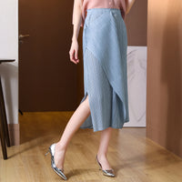 European and American Asymmetric Design One-sided Pendulum One-sided Split Three-house Fold Series Architectural Style Skirt for Women