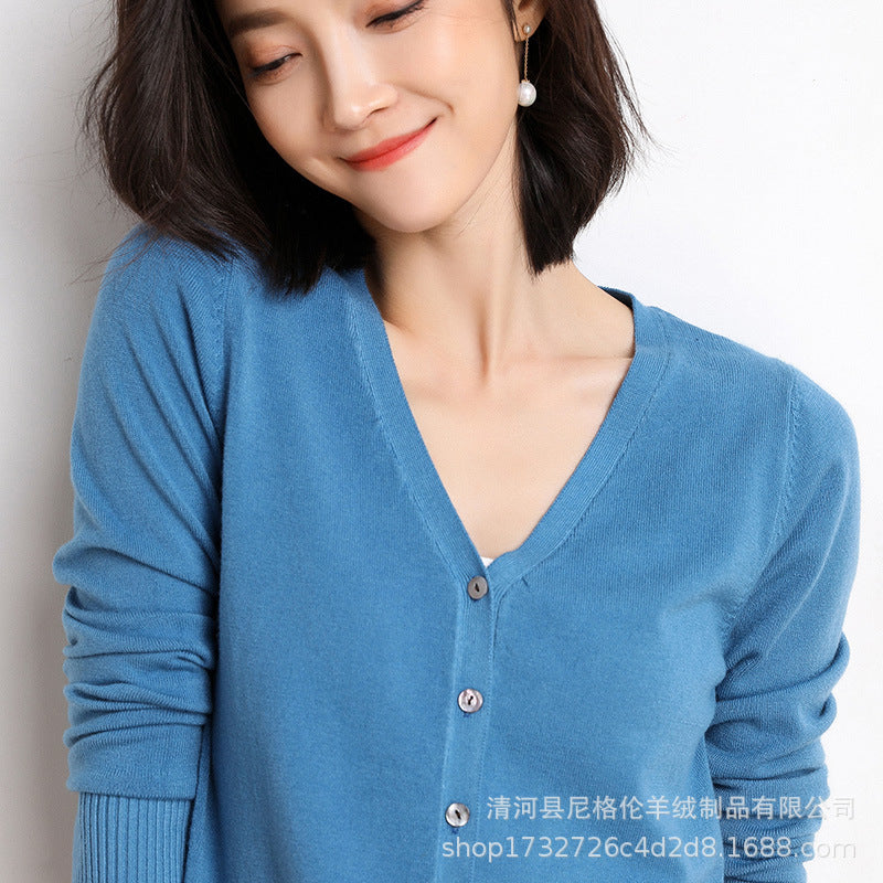 2023 Spring and Autumn New Women's Korean Style Short Fashion Knitted Cardigan Sweater Women's Solid Color Easiest for Match Temperament Jacket
