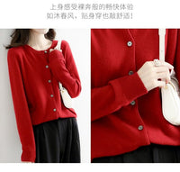 Autumn and Winter New Round Neck Knitted Cardigan Women's Loose Large Size Sweater Versatile Jacket Pure Color Bottoming Wool Jacket