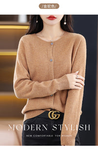 Round Neck Knitted Cardigan for Women, Osmanthus Needle Imitation Outwear Sweater for Women, Loose Spring & Fall Outer Cardigan Sweater Bottoming Shirt