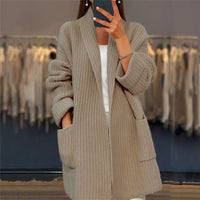Foreign Trade Women's 2024 Autumn and Winter New Women's Thickened Solid Color V-neck Knitted Cardigan Loose Pocket Sweater Jacket