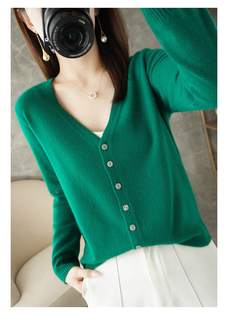 Knitted Cardigan Women's Spring and Autumn Long-Sleeved Sweater Cardigan Thin Age-Reducing Jacket Knitted Sweater Cross-Border Sweater Cardigan Base