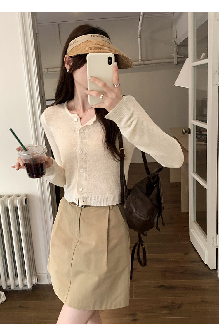 Dopamine Super Nice Long-Sleeved Knitted Cardigan for Women 2025 Summer New Style Petite Anti-Sun Blouse Slim Top
