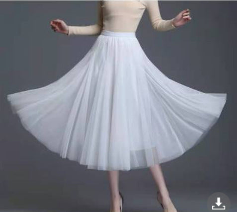 New Long Veil Skirt Oversized Puff Mesh Skirt Women's Spring and Summer High Waist Slim-Fit Pleated A- Line Fairy Skirt