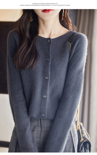 Trendy Knitted Cardigan for Women, Spring and Autumn New Style, Simple Versatile Loose Slimming Soft Round Neck Sweater Jacket