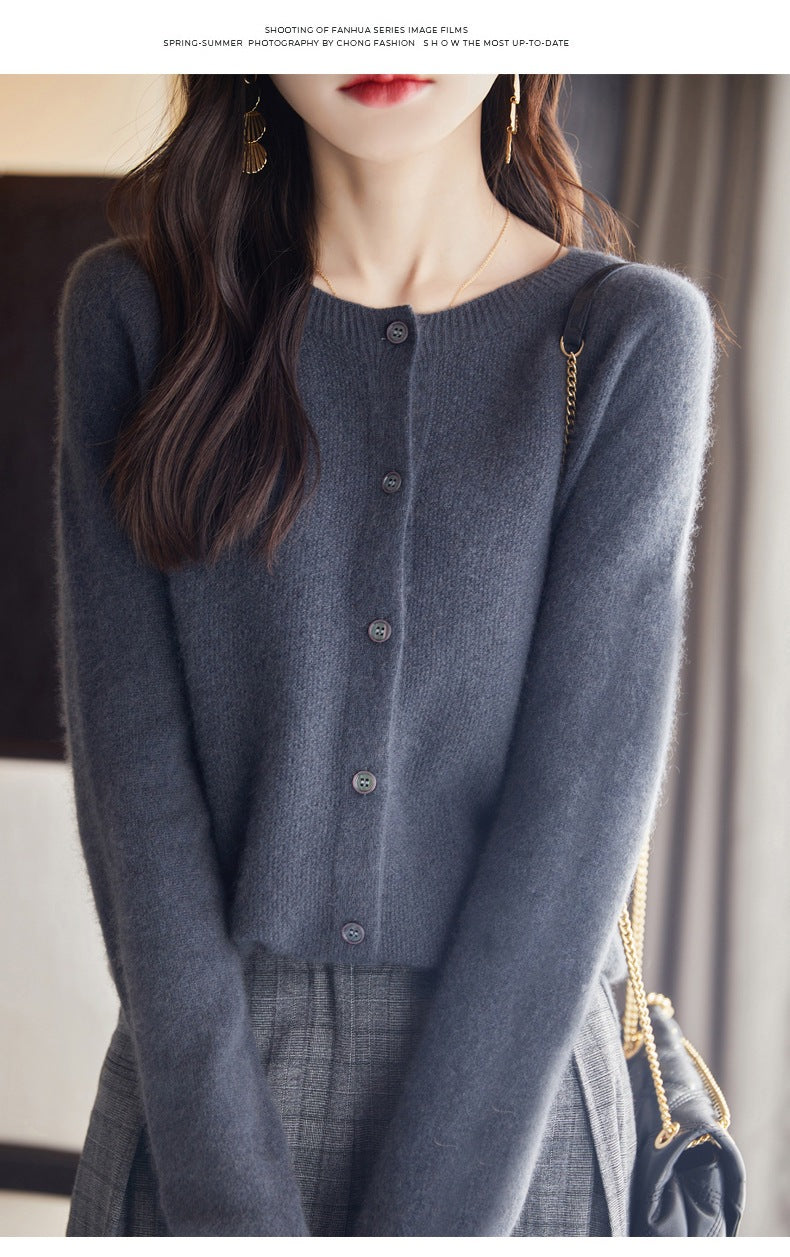 Trendy Knitted Cardigan for Women, Spring and Autumn New Style, Simple Versatile Loose Slimming Soft Round Neck Sweater Jacket