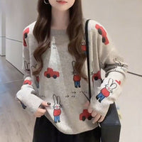 Autumn and Winter New Round Neck Knitted Cardigan Women's Loose Large Size Sweater Versatile Jacket Pure Color Bottoming Wool Jacket