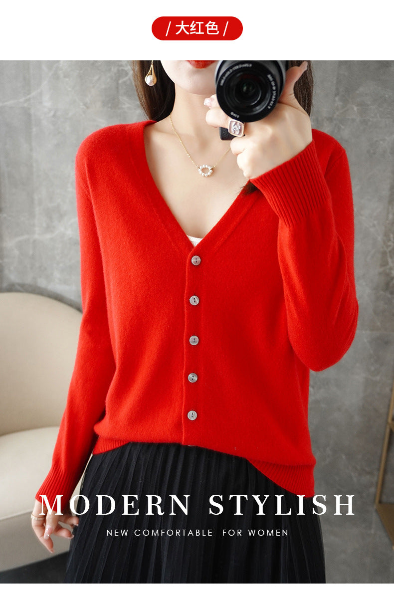 Knitted Cardigan Women's Spring and Autumn Long-Sleeved Sweater Cardigan Thin Age-Reducing Jacket Knitted Sweater Cross-Border Sweater Cardigan Base