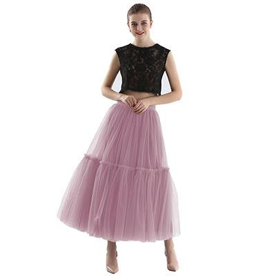 Mesh Skirt for Women 2025 Spring, Summer, and Autumn Long High-Waisted Ladylike Cake Skirt with Pleated Patchwork Midi Skirt with a Large Hem