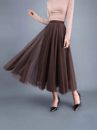 New Long Veil Skirt Oversized Puff Mesh Skirt Women's Spring and Summer High Waist Slim-Fit Pleated A- Line Fairy Skirt
