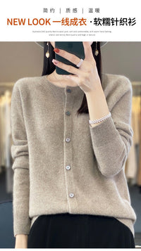 Trendy Knitted Cardigan for Women, Spring and Autumn New Style, Simple Versatile Loose Slimming Soft Round Neck Sweater Jacket