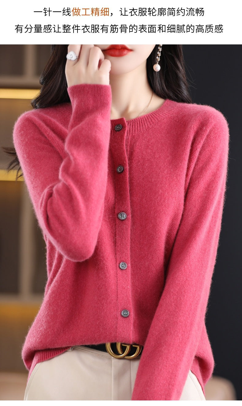 Trendy Knitted Cardigan for Women, Spring and Autumn New Style, Simple Versatile Loose Slimming Soft Round Neck Sweater Jacket