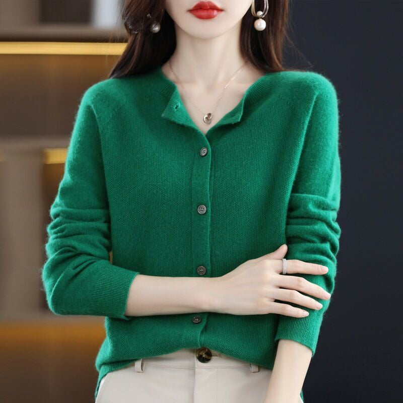 Trendy Knitted Cardigan for Women, Spring and Autumn New Style, Simple Versatile Loose Slimming Soft Round Neck Sweater Jacket