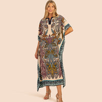 European and American New Positioning Printed Blouse Seaside Vacation Long Dress Loose Blouse Bikini Swimwear Long Gown Women