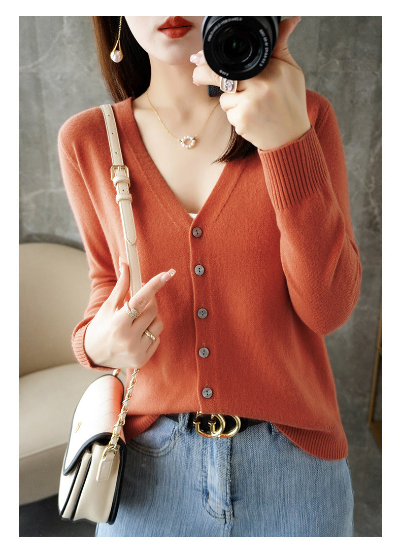 Knitted Cardigan Women's Spring and Autumn Long-Sleeved Sweater Cardigan Thin Age-Reducing Jacket Knitted Sweater Cross-Border Sweater Cardigan Base