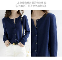 Autumn and Winter New Round Neck Knitted Cardigan Women's Loose Large Size Sweater Versatile Jacket Pure Color Bottoming Wool Jacket