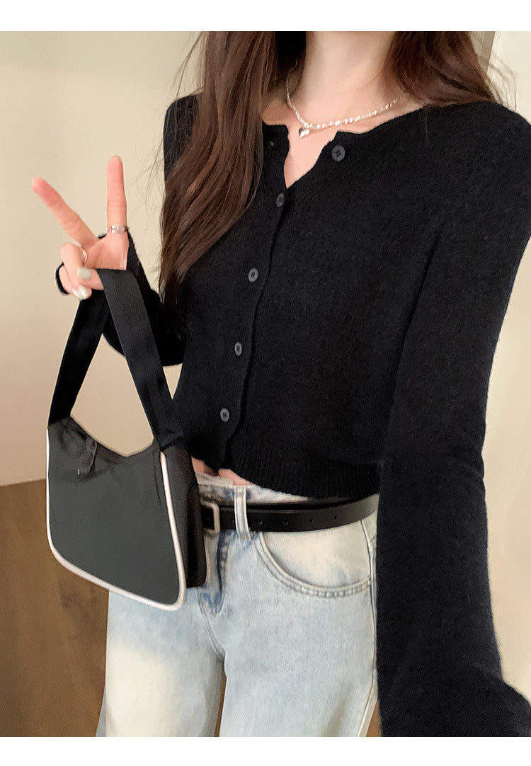 Dopamine Super Nice Long-Sleeved Knitted Cardigan for Women 2025 Summer New Style Petite Anti-Sun Blouse Slim Top