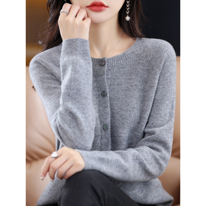 Round Neck Knitted Cardigan for Women, Osmanthus Needle Imitation Outwear Sweater for Women, Loose Spring & Fall Outer Cardigan Sweater Bottoming Shirt