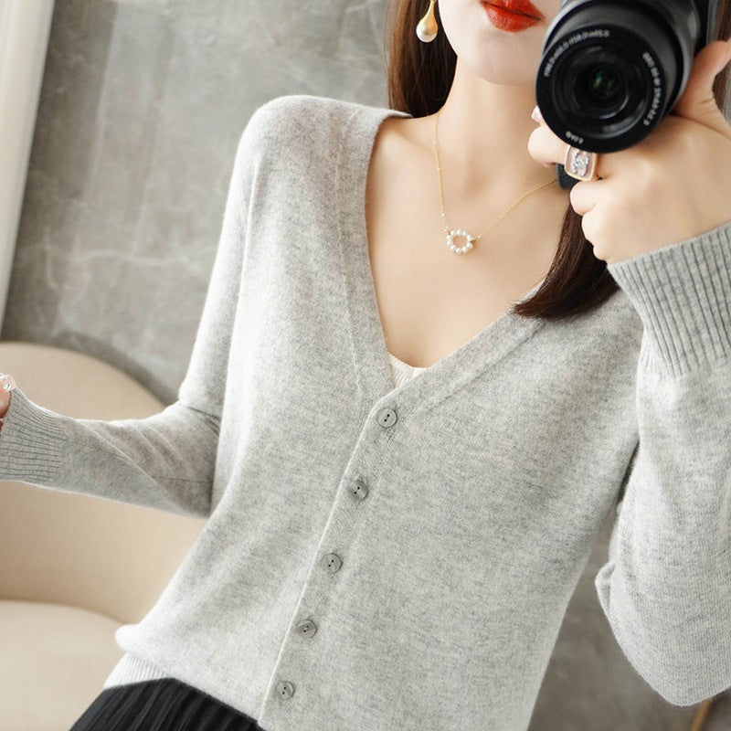 Knitted Cardigan Women's Spring and Autumn Long-Sleeved Sweater Cardigan Thin Age-Reducing Jacket Knitted Sweater Cross-Border Sweater Cardigan Base