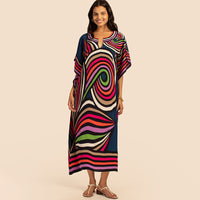 European and American New Positioning Printed Blouse Seaside Vacation Long Dress Loose Blouse Bikini Swimwear Long Gown Women