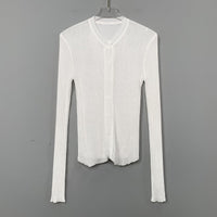 South Korea Dongdaemun fashionable all-match slim-fit sexy black micro-transparent sun protection long-sleeved knitted cardigan top for women