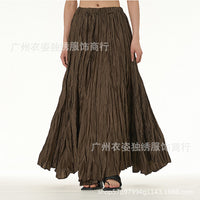 Amazon European and American Style Simple Crinkled Midi Skirt 2026 Summer New Fashion Brand Women's Clothing Trendy Versatile Oversized Flared Skirt