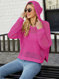 Amazon's Popular Fashion Loose Outer Wear Long-Sleeved Cut Out Blouse 2023 European and American Pure Color Casual Hooded Sweater for Women