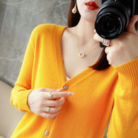 Knitted Cardigan Women's Spring and Autumn Long-Sleeved Sweater Cardigan Thin Age-Reducing Jacket Knitted Sweater Cross-Border Sweater Cardigan Base