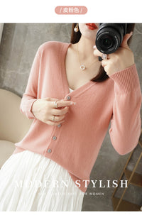 Knitted Cardigan Women's Spring and Autumn Long-Sleeved Sweater Cardigan Thin Age-Reducing Jacket Knitted Sweater Cross-Border Sweater Cardigan Base