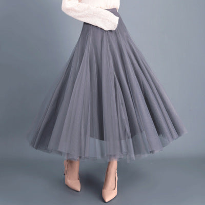 New Long Veil Skirt Oversized Puff Mesh Skirt Women's Spring and Summer High Waist Slim-Fit Pleated A- Line Fairy Skirt
