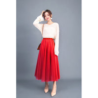New Long Veil Skirt Oversized Puff Mesh Skirt Women's Spring and Summer High Waist Slim-Fit Pleated A- Line Fairy Skirt