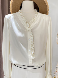 Silk Shirt for Women 2026 Early Spring New French Crepe De Chine Blouse White Commuter Lace 100% Mulberry Silk Top