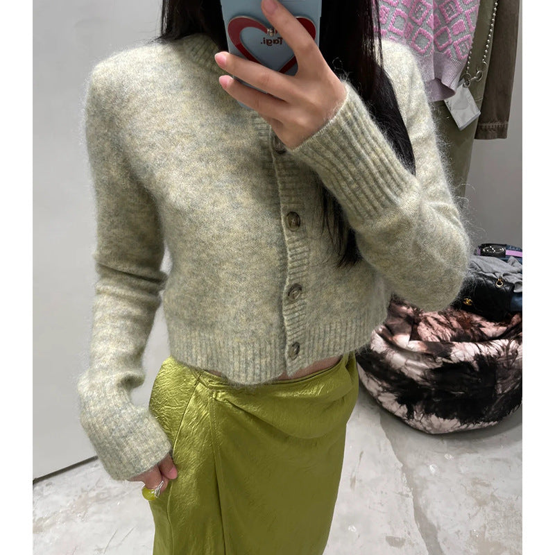 Floral Yarn Round Neck Cardigan Single-Breasted Mohair Soft Waxy Knitted Cardigan for Women Casual Versatile Fashion Versatile