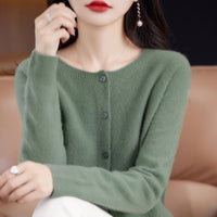 Trendy Knitted Cardigan for Women, Spring and Autumn New Style, Simple Versatile Loose Slimming Soft Round Neck Sweater Jacket