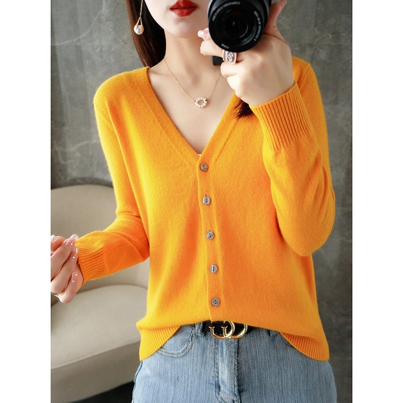 Knitted Cardigan Women's Spring and Autumn Long-Sleeved Sweater Cardigan Thin Age-Reducing Jacket Knitted Sweater Cross-Border Sweater Cardigan Base