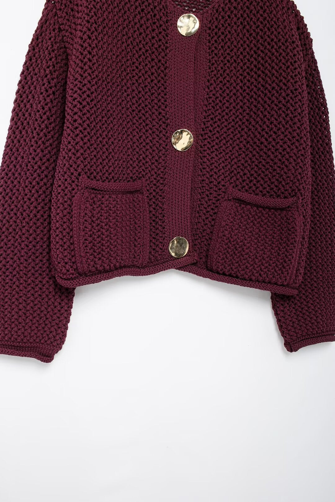 Amazon Cross-border Women's Casual All-match Thick Needle Knitted Cardigan Autumn Loose Hollow Solid Color Sweater Jacket