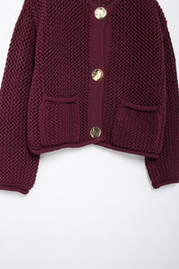 Amazon Cross-border Women's Casual All-match Thick Needle Knitted Cardigan Autumn Loose Hollow Solid Color Sweater Jacket
