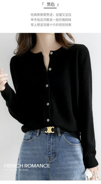 Autumn and Winter New Round Neck Knitted Cardigan Women's Loose Large Size Sweater Versatile Jacket Pure Color Bottoming Wool Jacket