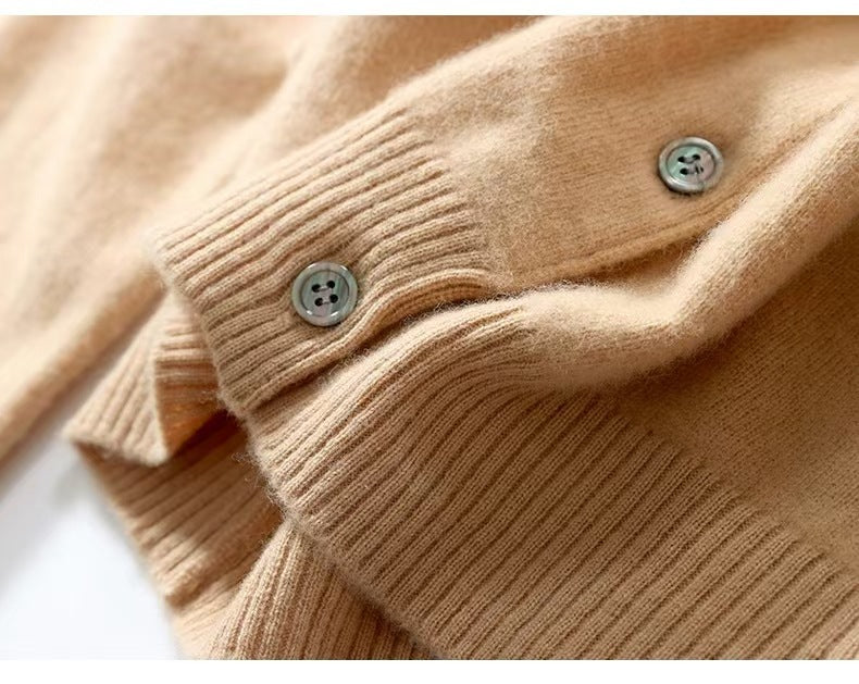 Autumn and Winter New Round Neck Knitted Cardigan Women's Loose Large Size Sweater Versatile Jacket Pure Color Bottoming Wool Jacket