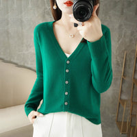 Knitted Cardigan Women's Spring and Autumn Long-Sleeved Sweater Cardigan Thin Age-Reducing Jacket Knitted Sweater Cross-Border Sweater Cardigan Base
