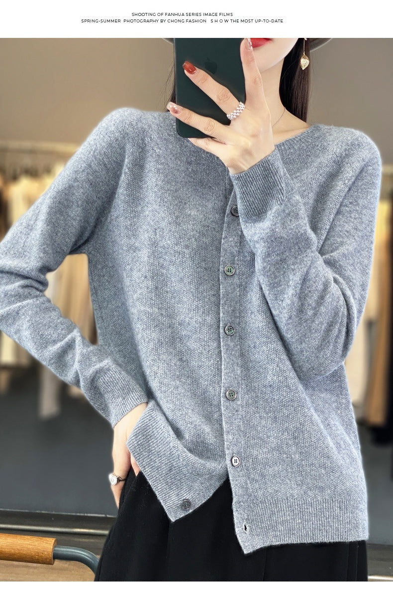 Trendy Knitted Cardigan for Women, Spring and Autumn New Style, Simple Versatile Loose Slimming Soft Round Neck Sweater Jacket