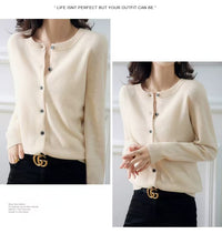 Autumn and Winter New Round Neck Knitted Cardigan Women's Loose Large Size Sweater Versatile Jacket Pure Color Bottoming Wool Jacket