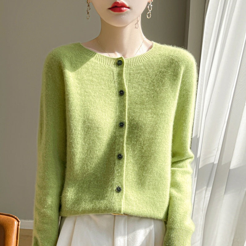 Trendy Knitted Cardigan for Women, Spring and Autumn New Style, Simple Versatile Loose Slimming Soft Round Neck Sweater Jacket