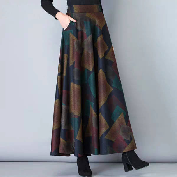 Woolen Skirt Amazon New Women's High Waist Pendant Long Skirt Women's Tight Waist Slim A- line Skirt Large Swing Skirt