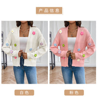 Foreign trade cross-border new hand hook flower sweet knitted cardigan sweater coat women's lazy casual loose sweater
