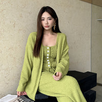 Three-Piece Set of Soft Pajamas for Women in Autumn and Winter, Twisted Rope Vest, Cardigan, Knitted, Can Be Worn Outside, Elegant Lady's Home Clothes