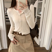 Dopamine Super Nice Long-Sleeved Knitted Cardigan for Women 2025 Summer New Style Petite Anti-Sun Blouse Slim Top