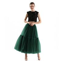 Mesh Skirt for Women 2025 Spring, Summer, and Autumn Long High-Waisted Ladylike Cake Skirt with Pleated Patchwork Midi Skirt with a Large Hem