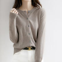 Autumn and Winter New Round Neck Knitted Cardigan Women's Loose Large Size Sweater Versatile Jacket Pure Color Bottoming Wool Jacket