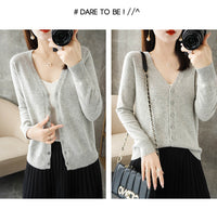 Knitted Cardigan Women's Spring and Autumn Long-Sleeved Sweater Cardigan Thin Age-Reducing Jacket Knitted Sweater Cross-Border Sweater Cardigan Base